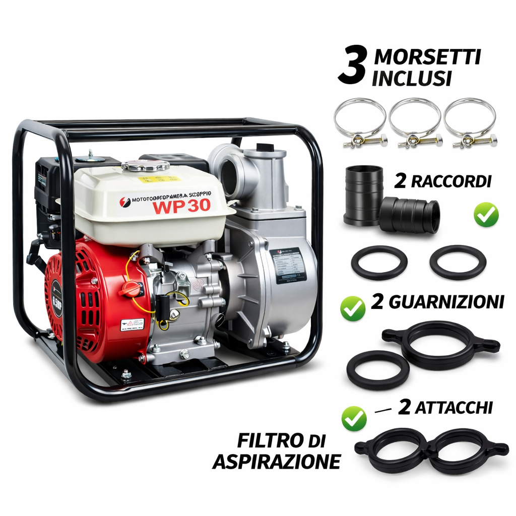 Motopompa autoadescante WP30 con accessori inclusi
